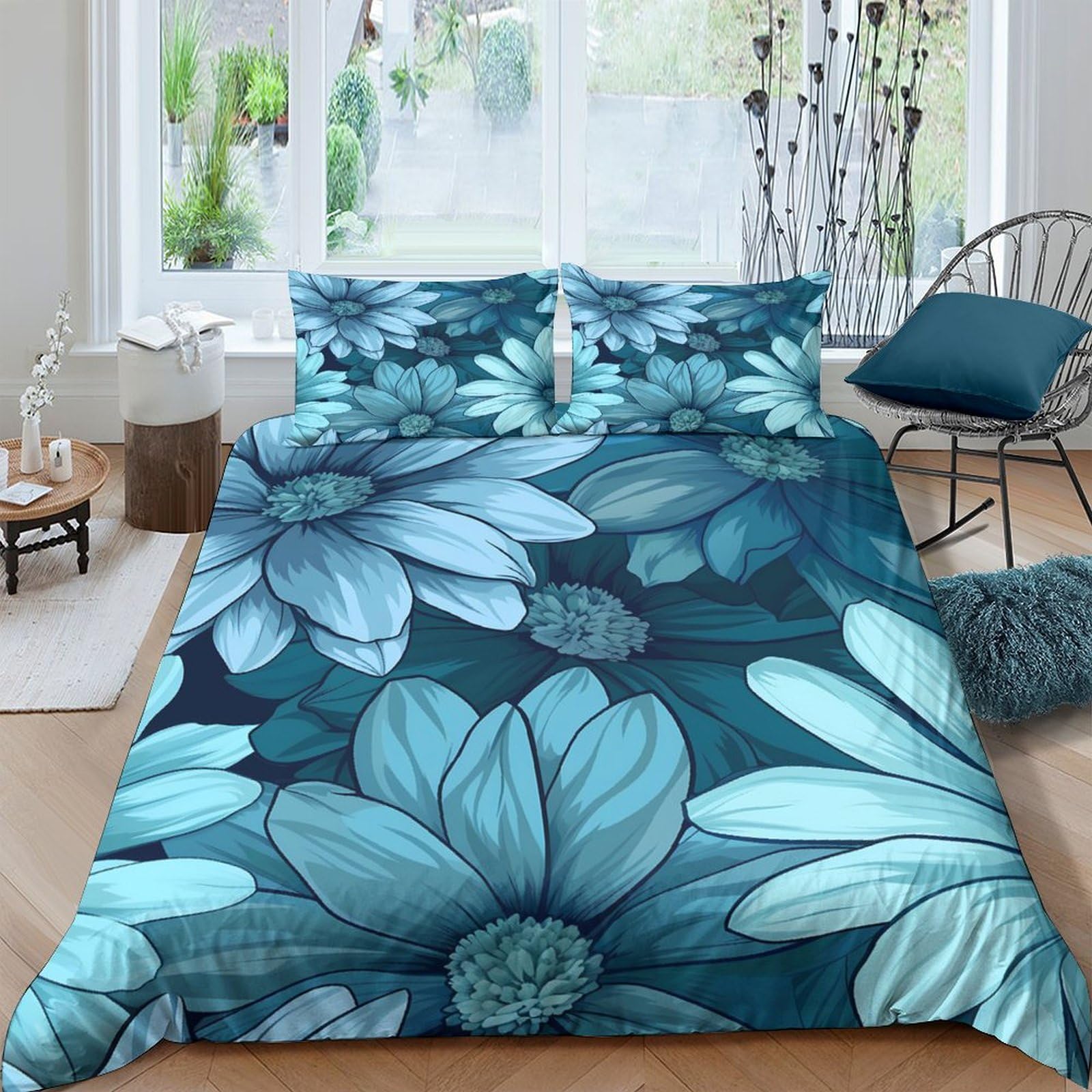 Ctjqhvkz Style-10 3D Printed Blue Floral Fitted Sheet Microfiber Soft Botanical Art Mattress Cover For Bedroom Guest Room Easy Care Single（135X200cm）
