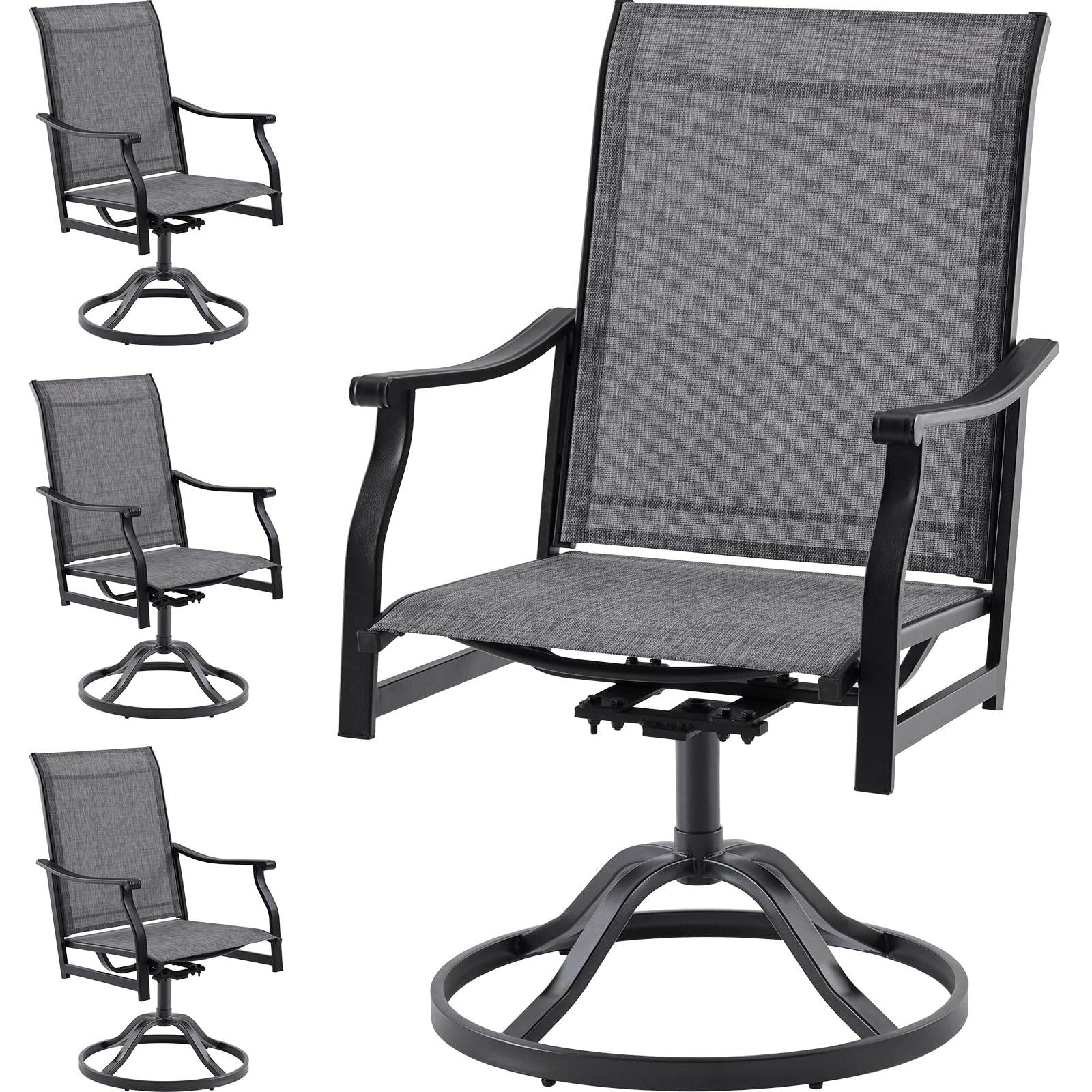 Soohow Outdoor Dining Chairs Set of 4, 360°Swivel Patio Dining Chair with Textilene Fabric, Outdoor Metal Armchair All Weather Resistant, Ergonomic
