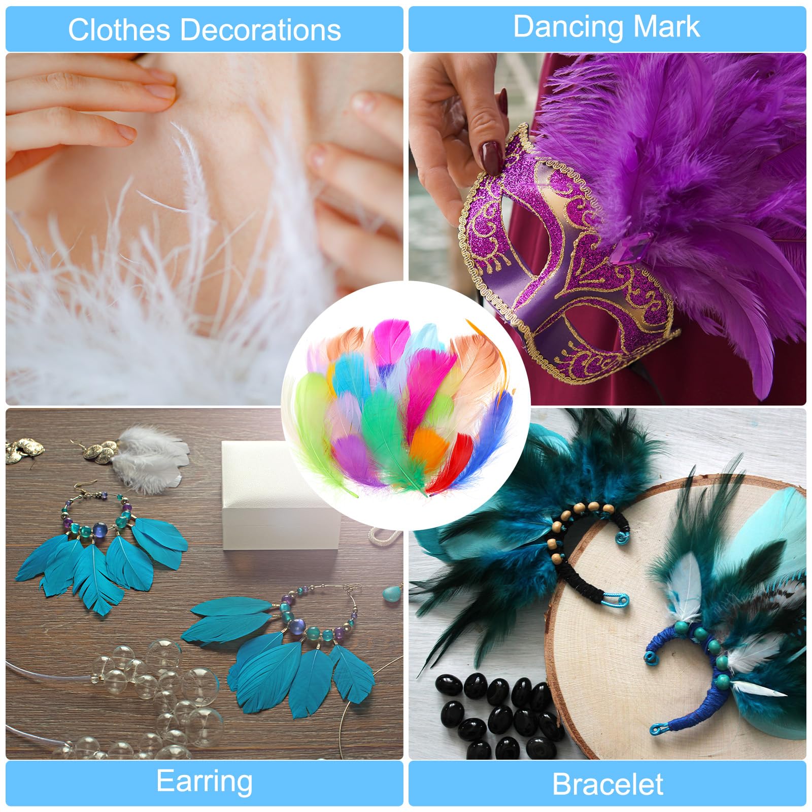 PATIKIL Colorful Feathers 3-5inch, 300pcs Goose Feathers Bulk for Crafts DIY Wedding Home Party Decorations Dream Catcher, Multicolor - Image 4