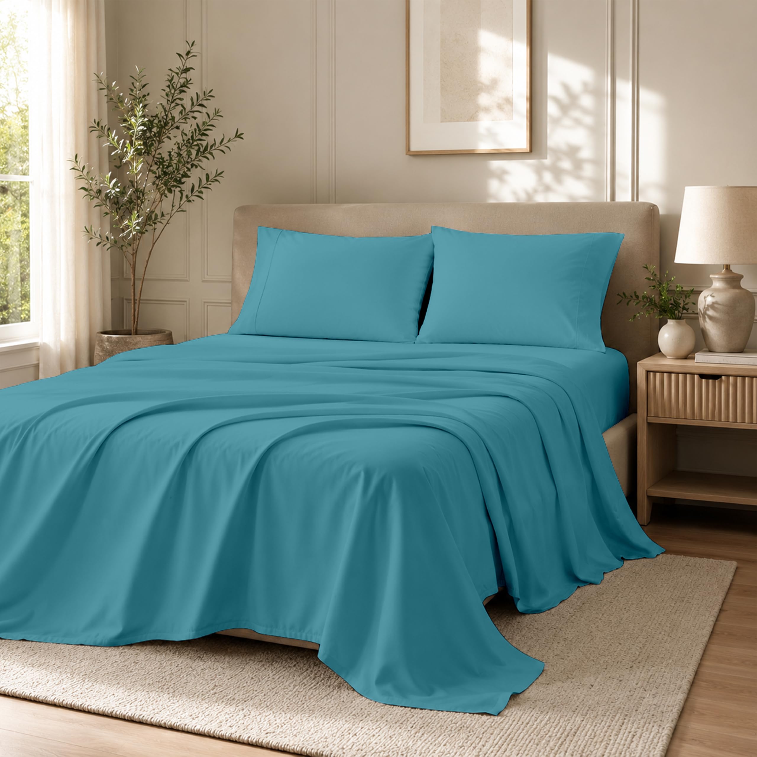 Egypto Microfibre Luxury Bedding Flat Sheets Double – Breathable & Hypoallergic Flat Sheets – Shrinkage & Fade Resistant Flat Bed Sheet Teal — image 1