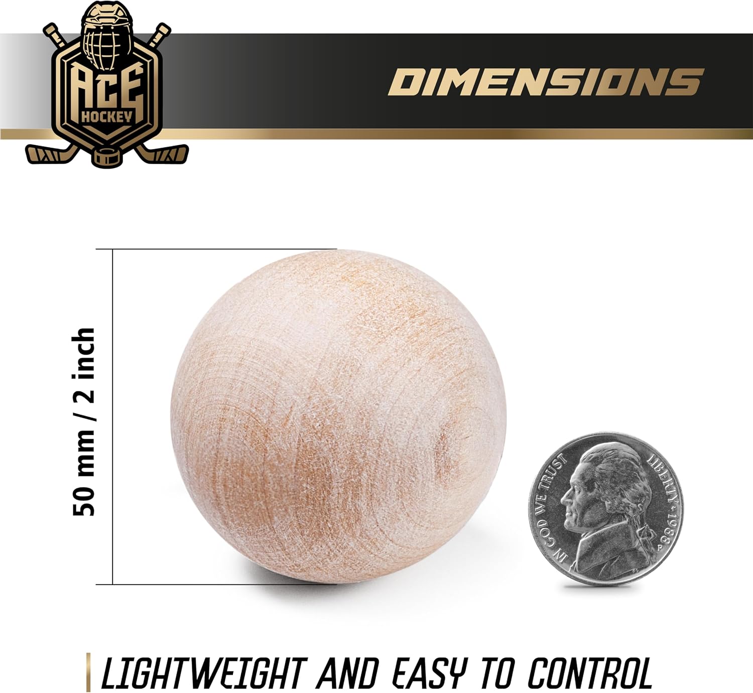 Ace Hockey Swedish Stickhandling Balls - Wooden Balls for Stickhandling - Floorball & Hockey Training Balls for Street Hockey - 2-Inch Diameter 5-Pack