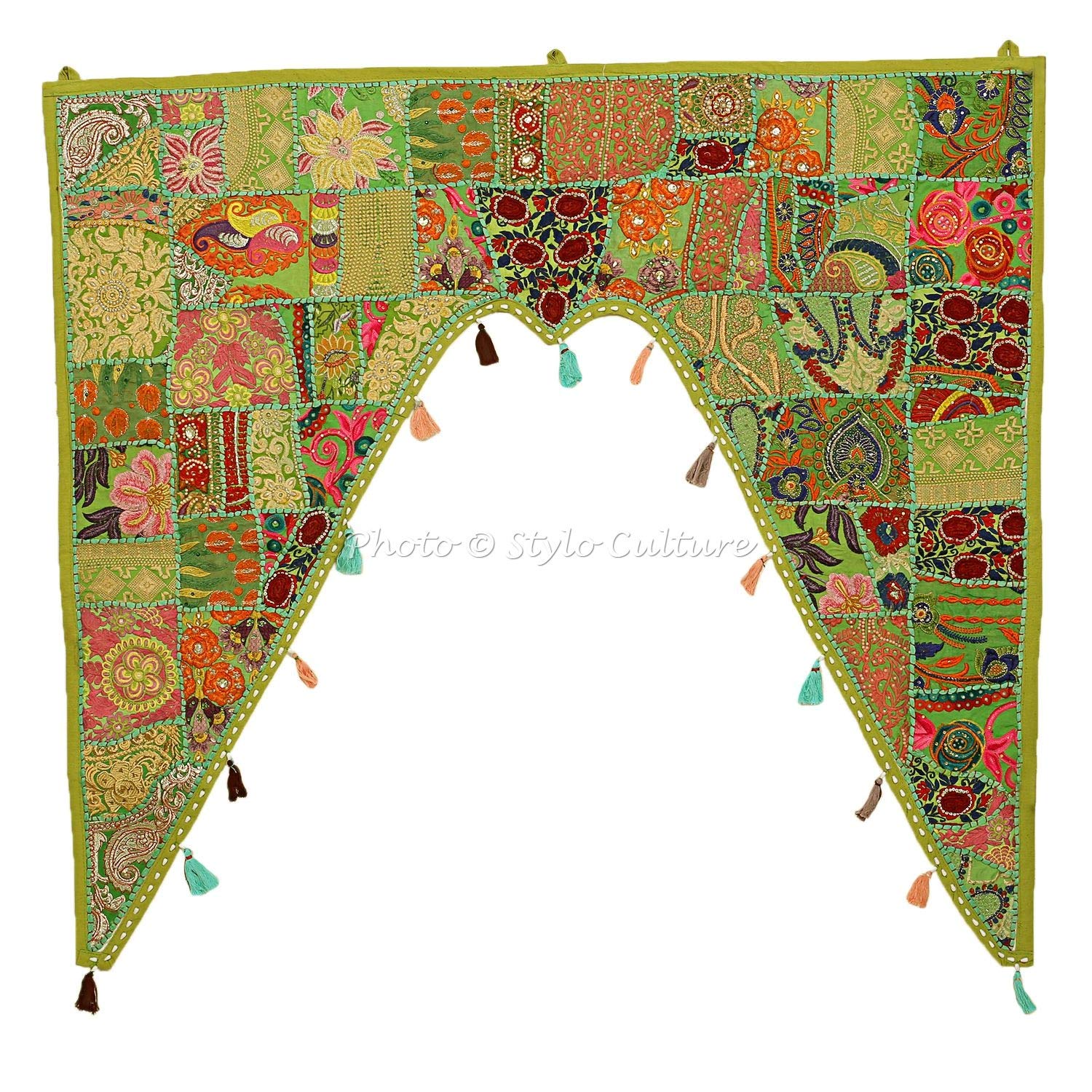 Cortina decorativa de algodón para dormitorio, motivo de loro verde vintage, 114 x 104 cm