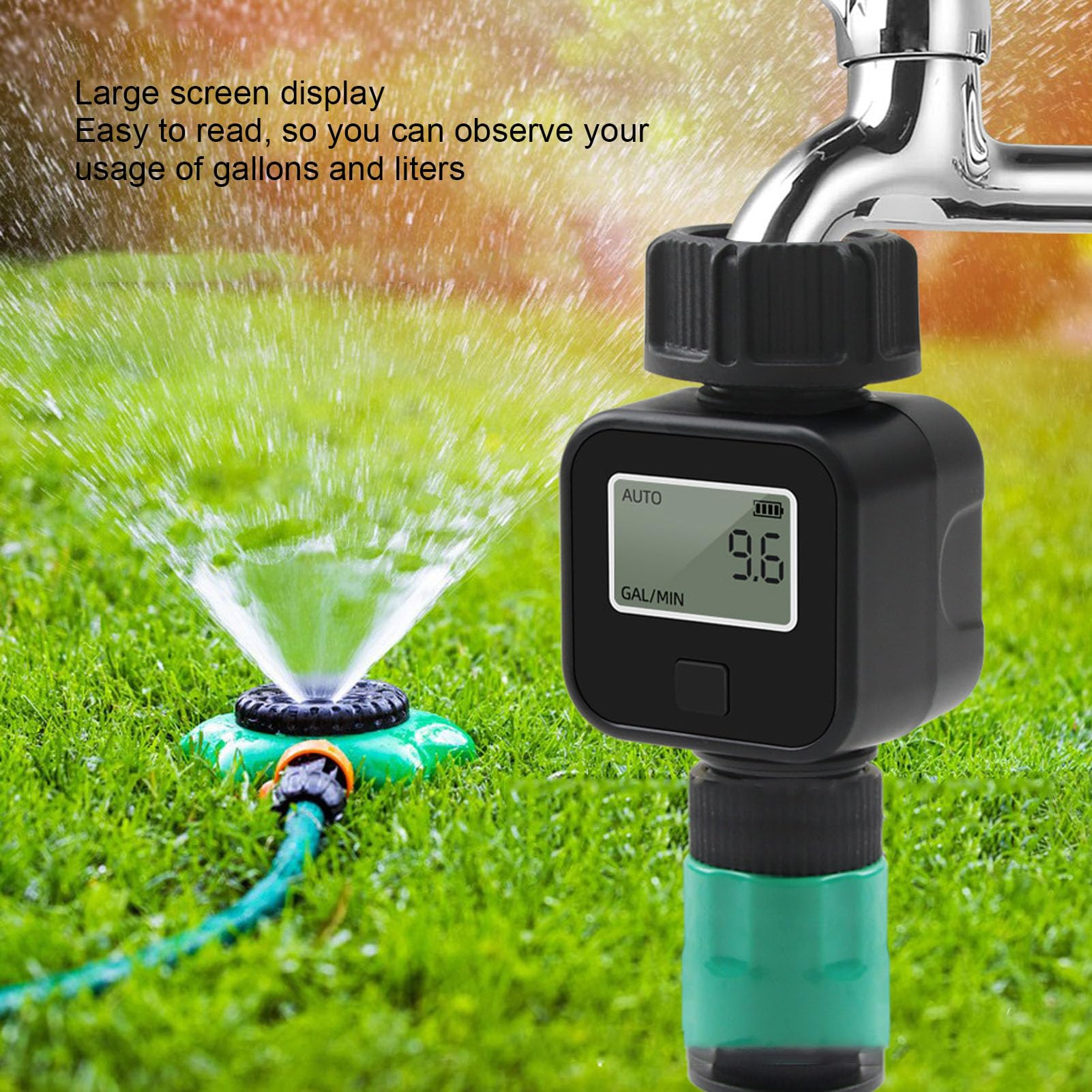 Digital Meter - Water Leak Detector,LCD Water Meter Standard, 3/4in Thread Connector Outdoor Water Tracker, Hose Attachment Water Meter for Nozzle Sprayer RV Water