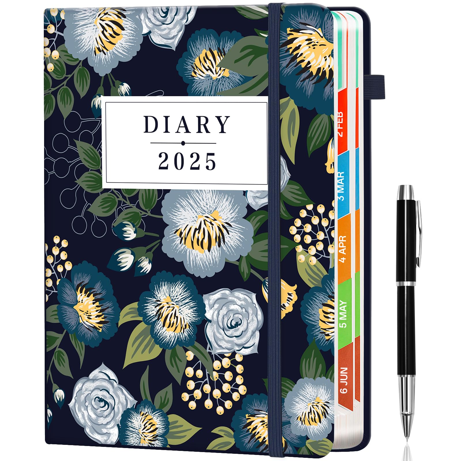 Pcuntslo 2025 Diary A5 Week to View, Colorful Weekly Planner, Appointment Book with Pen