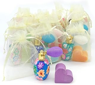 Pack ahorro 25 unidades - Detalle invitados: Perfumero de tocador y jabón arómatico en bolsa de organza - Regalo para eventos: Comuniones, bautizos, bodas y cumpleaños - Hecho en España