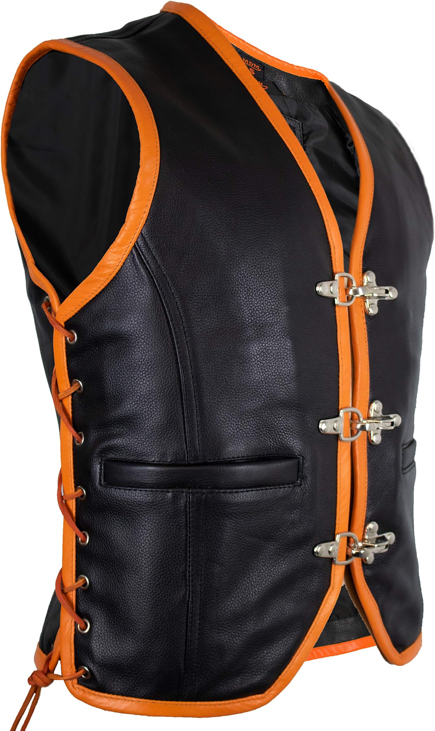 Biker Leather Vest Black/Orange (S)