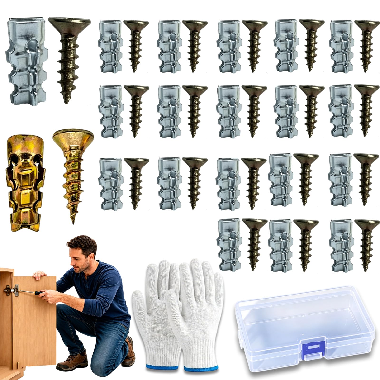 6 * 14mm Door Hinge Threaded Repair Screw, Professional Short Expansion Screws Set with Hinge Repair Screws & Expansion Anchor, Heavy Duty Anchors for Stripped Screw Holes, No Piercing (Silver,50PC)