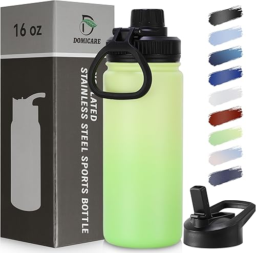 Miniatura 15 de DOMICARE Botella de agua aislada, 22 onzas, botella deportiva reutilizable de acero inoxidable aislada al vacío con tapa de popote y tapa de