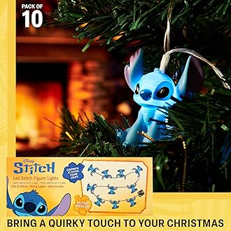 Disney Stitch 3D LED String Lights, 10 Pcs Battery-Powered Fairy Lights Kids Teenagers & Adults, Indoor Decorations & Accessories (Blue Stitch)