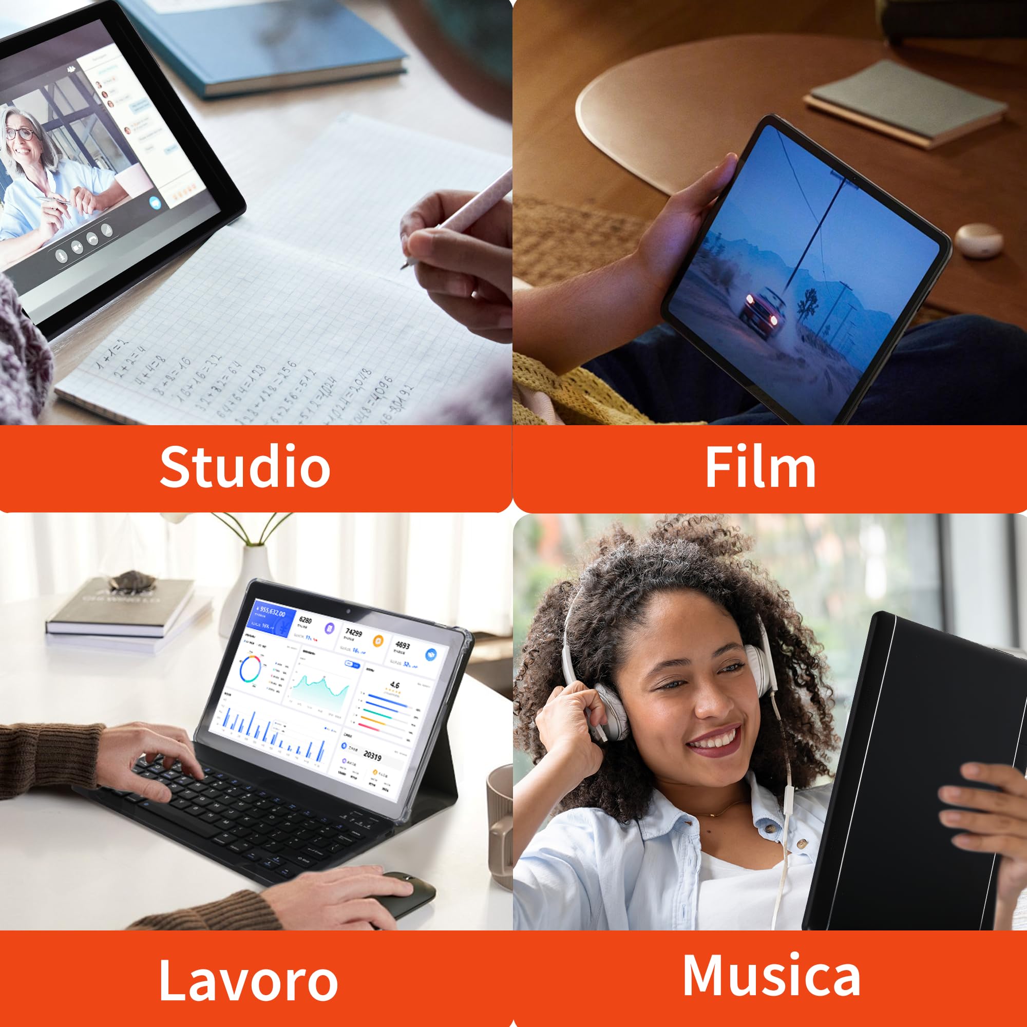 Veidoo Tablet Android portatile 2 in 1 con tastiera, mouse e stilo, tablet 10,1 pollici IPS HD schermo con 7 GB di RAM (3 GB + 4 GB) 64 GB ROM espandibile a 512 GB, processore Octa-Core, WiFi 6