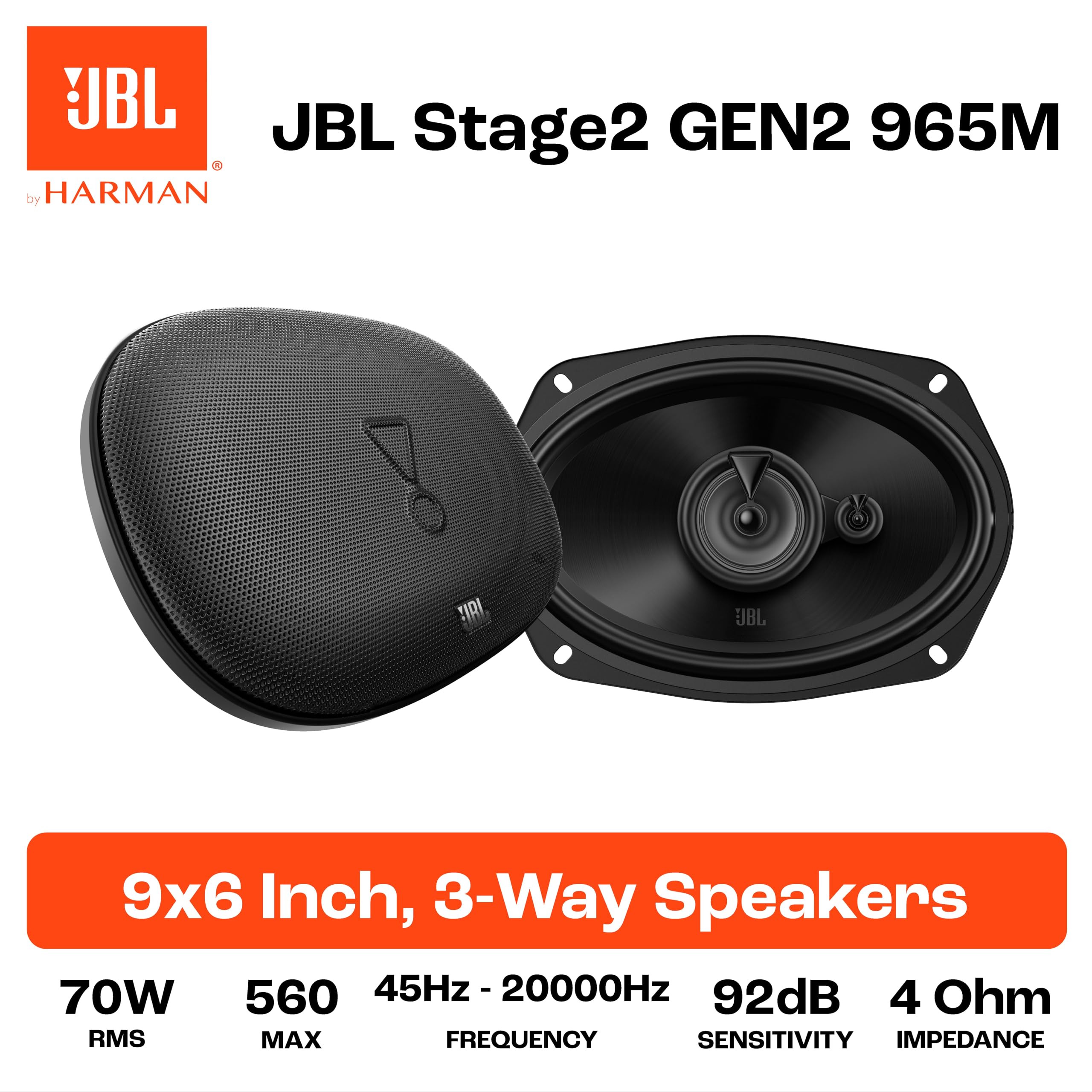 JBL Stage2 65C Gen2 2-weg componentensysteem 6,5-inch 90 W RMS, 720 W piek, 4 , 90 dB, Plus One™ polypropyleen woofer, PEI tweeter, frequentiefilter, helder nauwkeurig geluid, eenvoudige montage