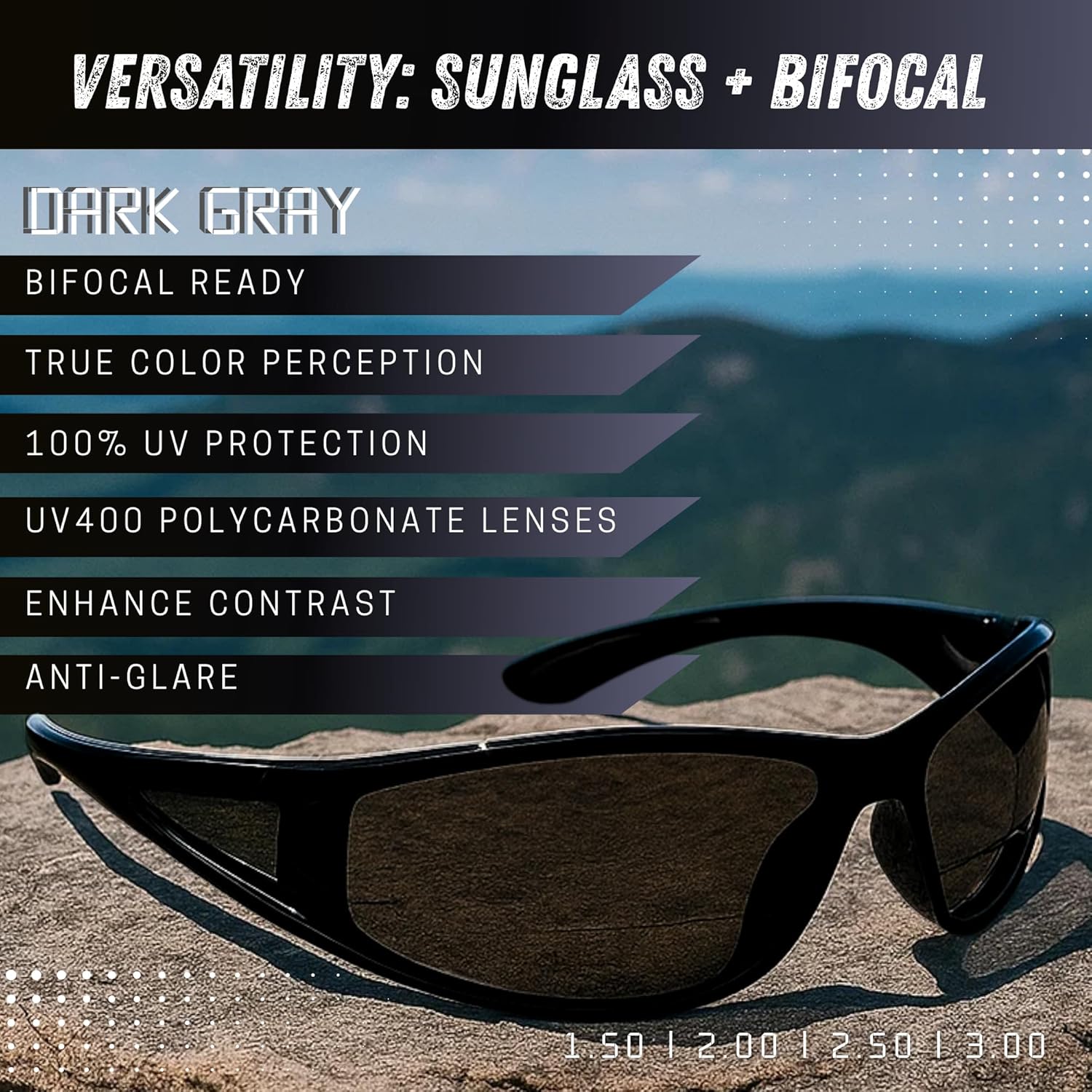 proSPORT Bifocal Sunglass Reader Night Yelow Blue Light Blocker Sport Wrap Side Shield