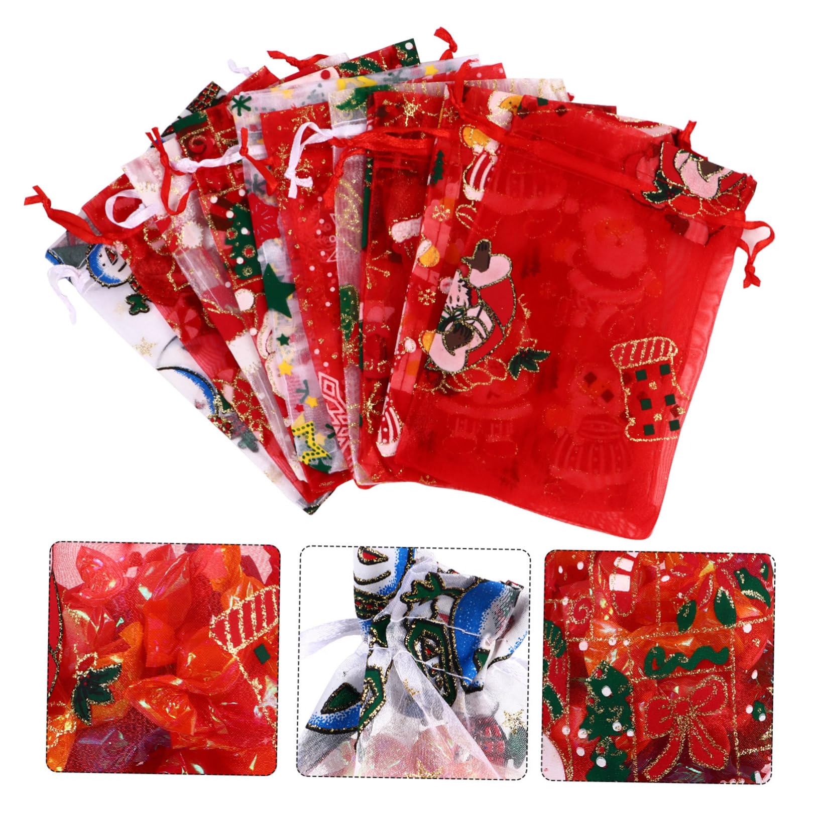 KOMBIUDA Bolsas De Envolver De Navidad 50 Pcs Estrella De Nieve Papá Noel y Alce Para Dulces y Obsequios