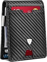Tomylv Portafoglio Uomo RFID Blocking Portafoglio Uomo Slim Pelle in Fibra di Carbonio con 13 Porta Carte di Credito Uomo, ID Window, Fermasoldi, Bi-Fold Minimalista con Confezione Regalo - Nero
