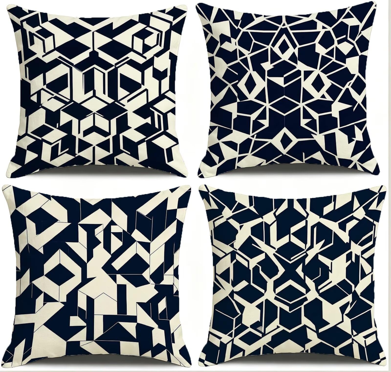 Nero Federe Cuscini Divano 60x60cm, Cuscini da Esterno Set de 4, Cod-174 | Lin Copricuscini Decorativi Letto Arredo, per Letto, Soggiorno, Giardino, Esterno, Casa Decorazione Set di 4 Geometria