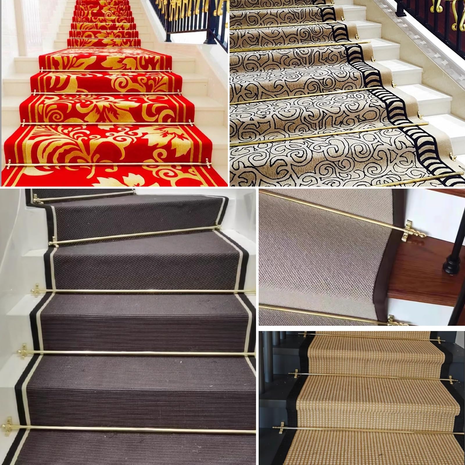 Barres de Fixation pour Tapis d'escalier, Barres en Laiton, Lot de 2 (30 po), Supports de Tapis faciles à Installer pour descentes de lit, Barres de Marche d'escalier durables, Longueurs rég