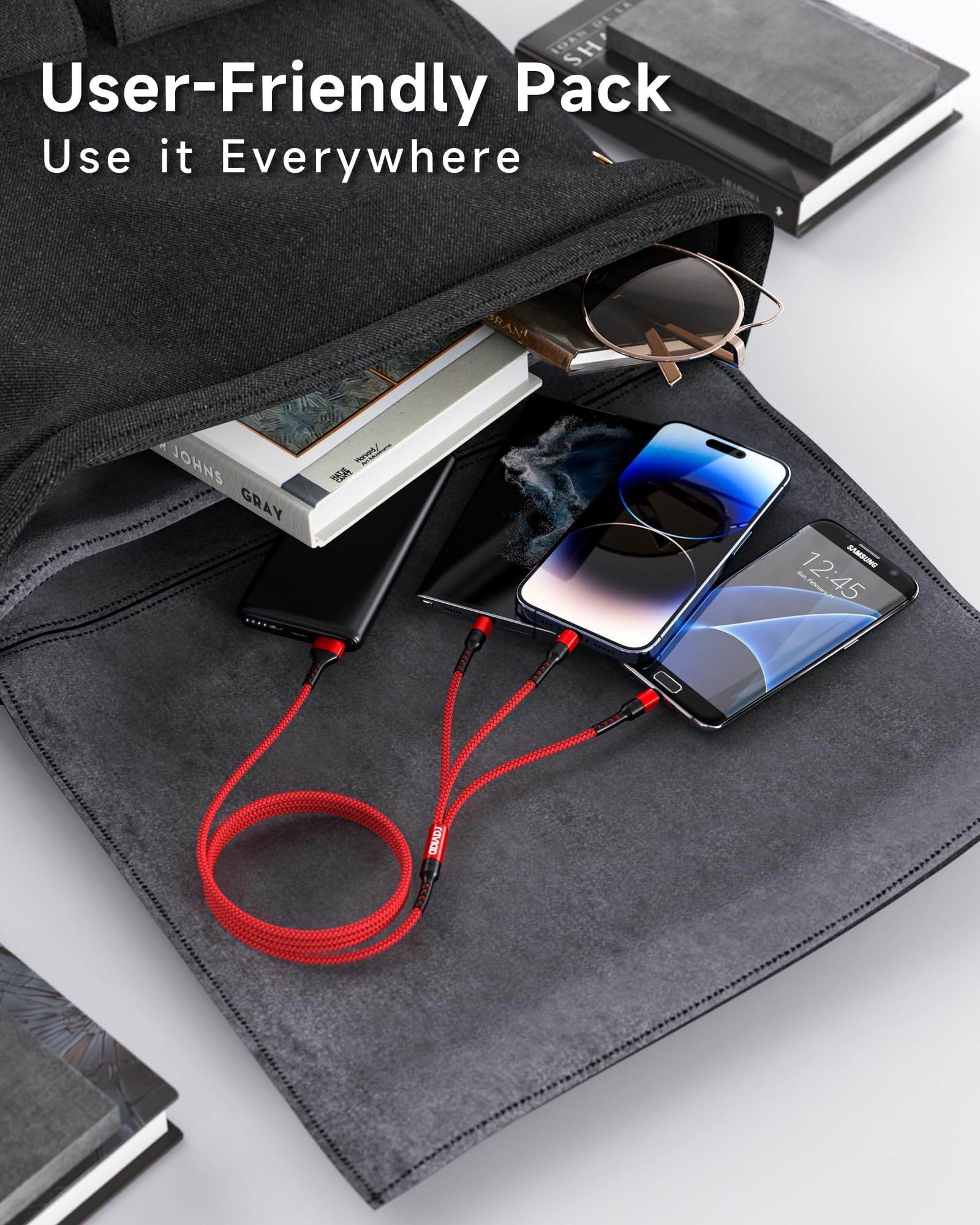 RAVIAD Cavo Multi USB 3 in 1 Multi caricatore USB Cavo in nylon intrecciato con micro USB tipo C Connettori per Galaxy S10/S9/S8, Honor,OnePlus,Wiko,Kindle 2M