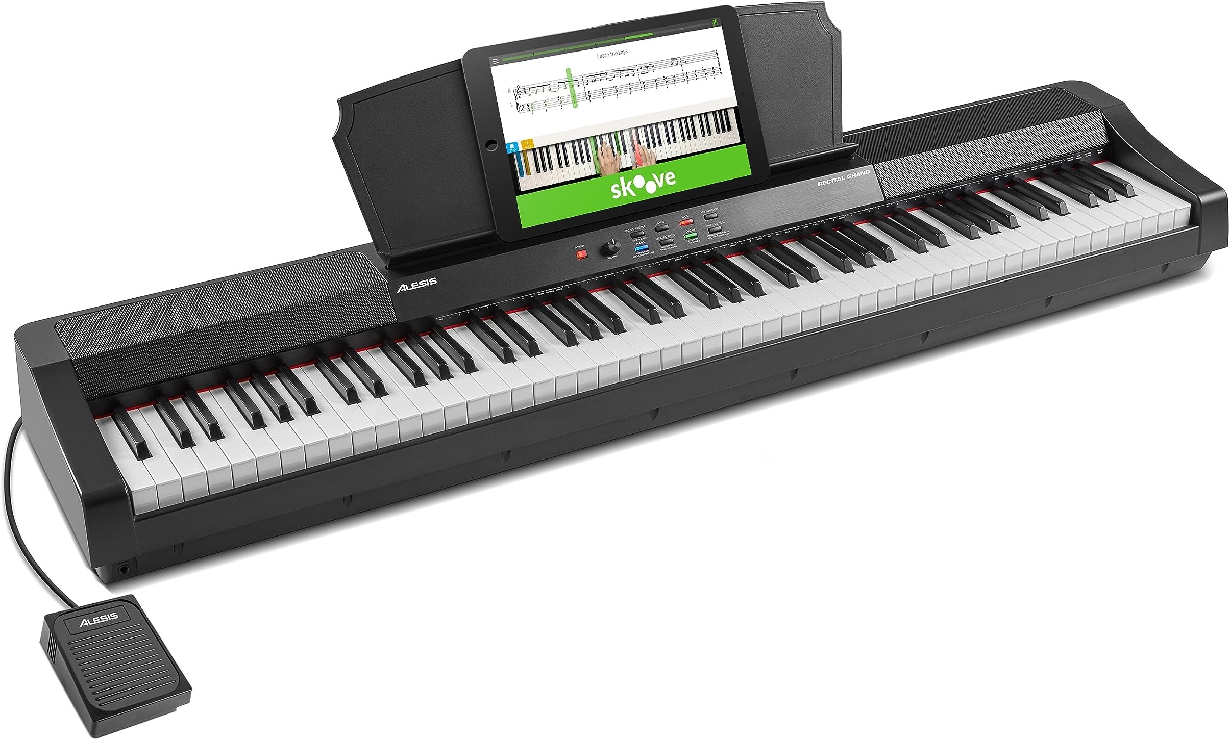 Alesis Recital Grand - Digital Piano 88 Weighted Keys with Hammer Action, Sustain Pedal, 16 Premium Voices, Speakers, Piano Lessons, Sheet Music Stand