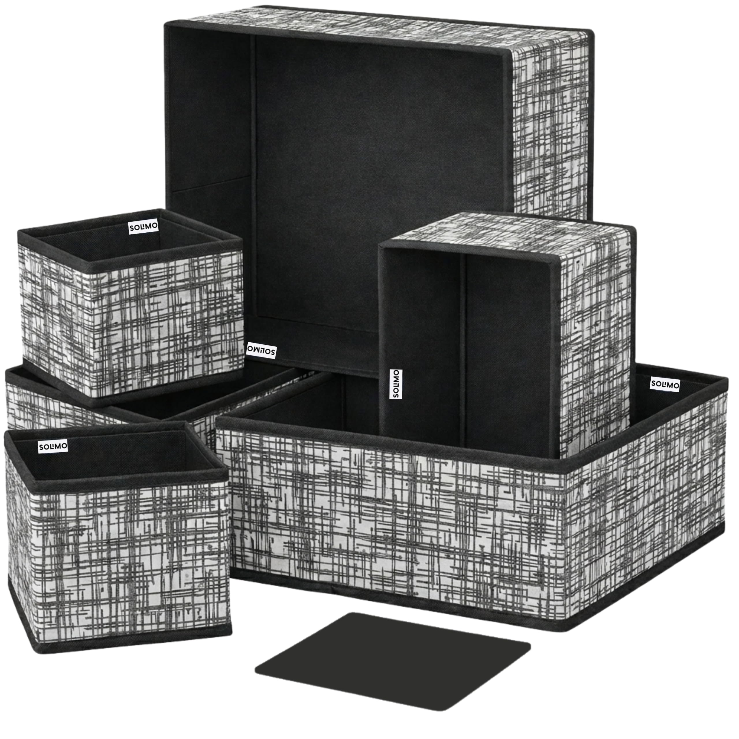 amazon brand - solimo 6-piece foldable cloth storage box set | cube baskets, bins & dividers for closet & dresser drawer organization | storage for shirts, pants, underwear, bras - cross hatch black