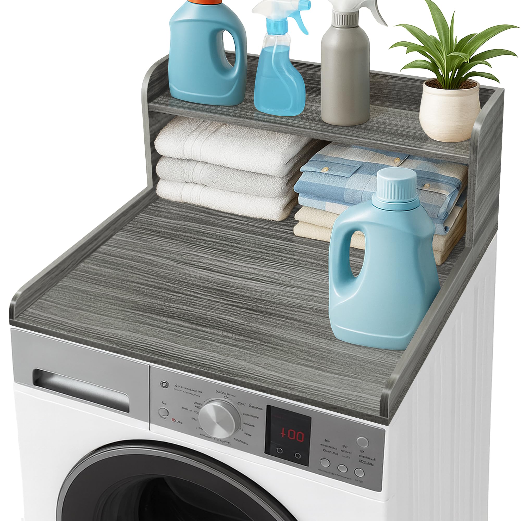 Royxen Washer Dryer Countertop with Shelf,2-Tier Laundry Countertop for Single Washer and Dryer,Soild Wood Core Washer Dryer Topper for Laundry Room Organization (Eucalyptus)