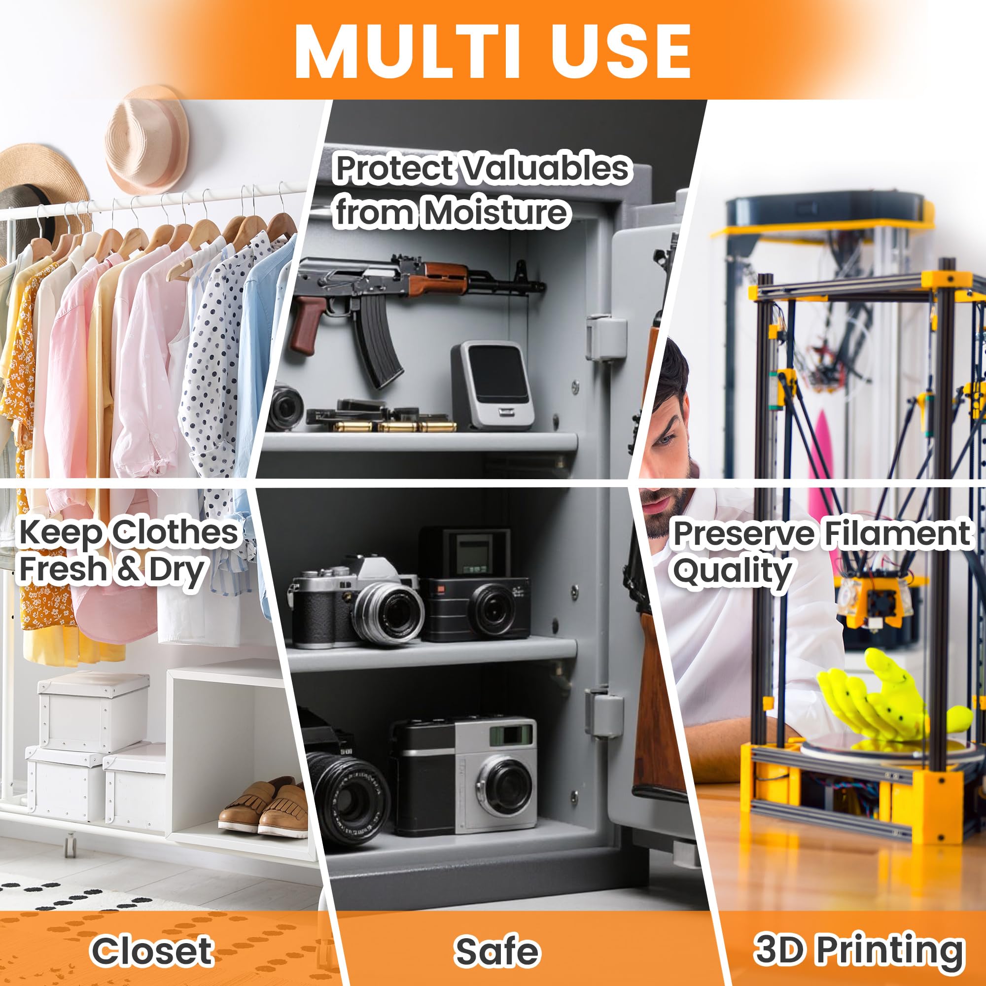 Cuentas desecantes de gel de sílice, cuentas desecantes reutilizables de 3 mm para filamento 3D, electrónica, cámaras, joyas y cajas fuertes (mezcla de naranja y blanco, 9 libras)