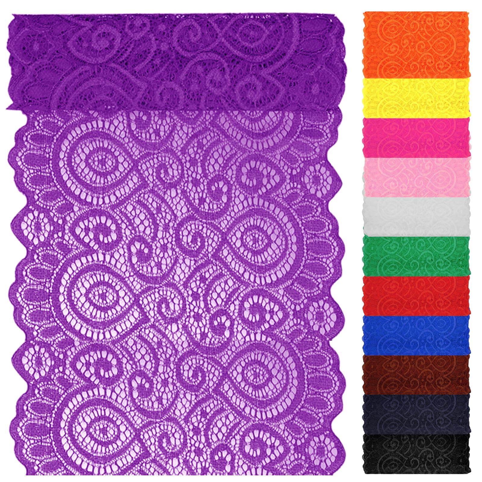Swpeet 5 Yard by 7" Wide Purple Lace Fabric Stretch Elastic, Trim Lace Ribbon, Elastic Sewing Trim Ribbon for Garment, Headbands, Wedding Bouquet Making DIY Crafts