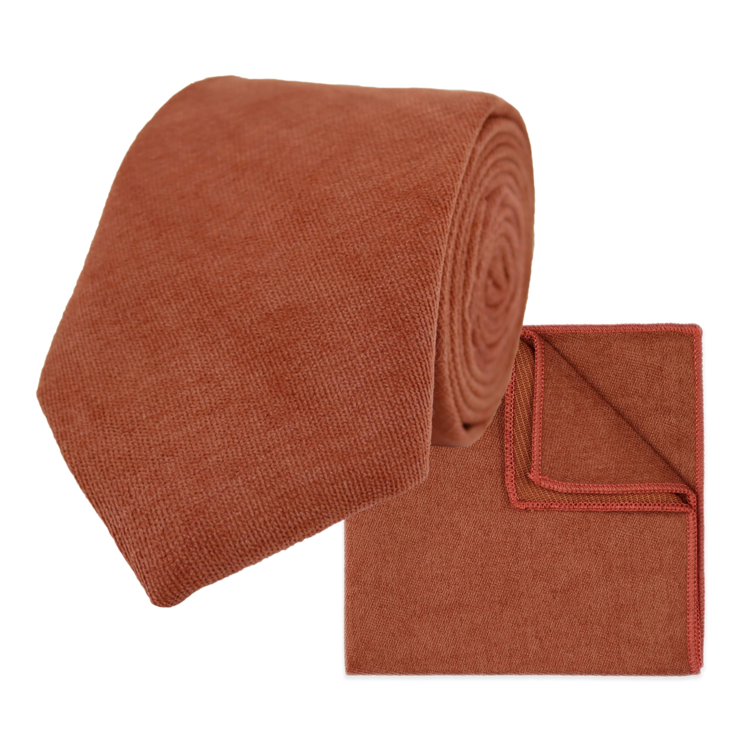 THE GENTS LAB Men's Wedding Neck Tie & Pocket Square Set Made From Soft Brushed Twill Cotton | Many Colours (Rust Orange)