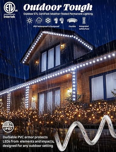 Miniatura 3 de Cuerda de luz LED blanca fría de 288 luces LED de 25 pies con 8 modos de 1/2 pulgada de grosor, controlador conectable al aire libre, permanente,