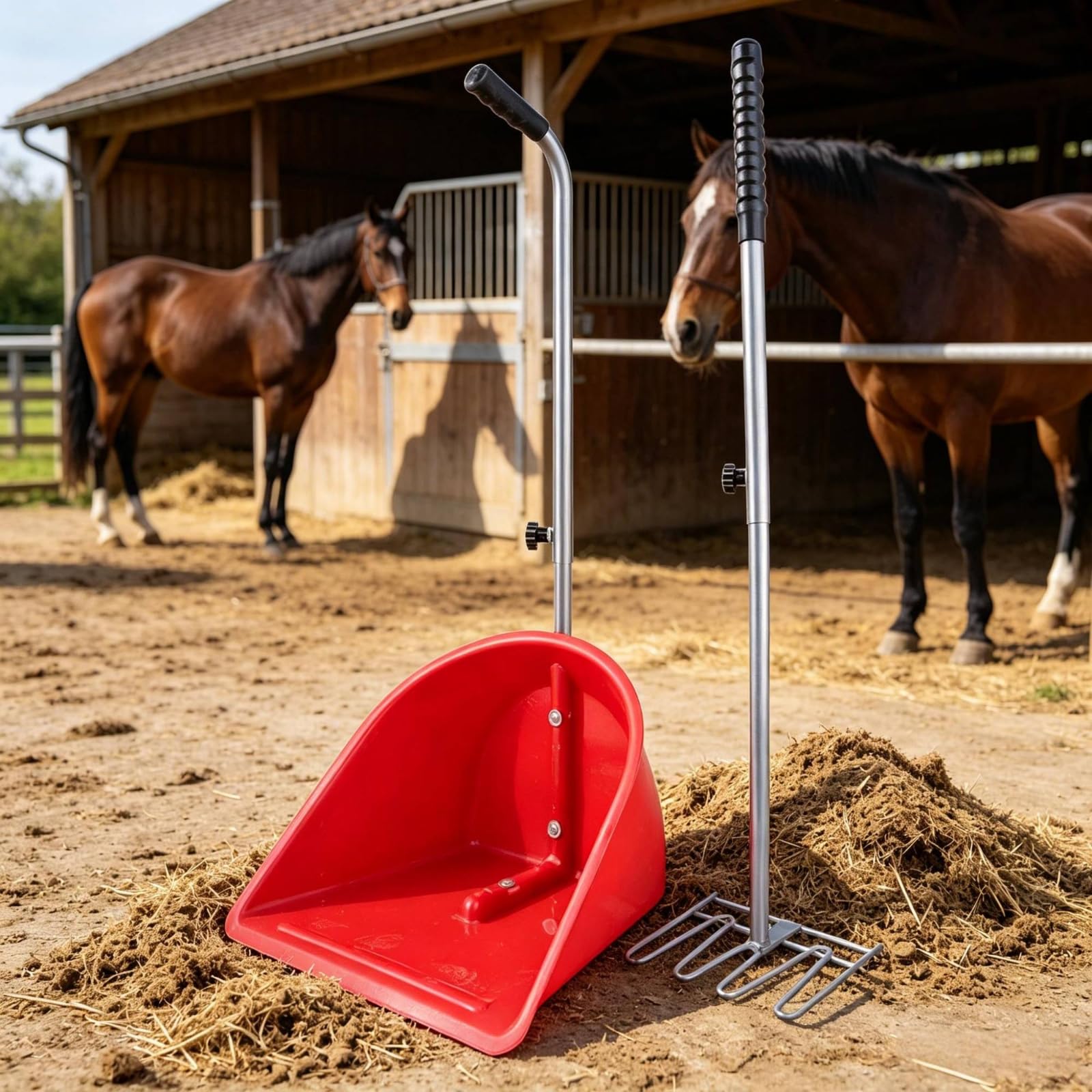 Stallreinigungsgerät Mistgabel Schaufel Stallbedarf Dunggabel aus Und mit Komfortabler Handhabung für Stallpflege Koppelpflege Reitstall