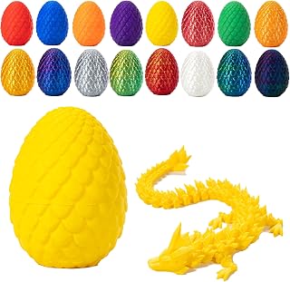 EarlyGlintsCX Huevos de dragón Impresos en 3D, Huevos de dragón con dragón articulado Impreso en 3D en el Interior, Juguete inquieto de dragón 3D (Color Amarillo)