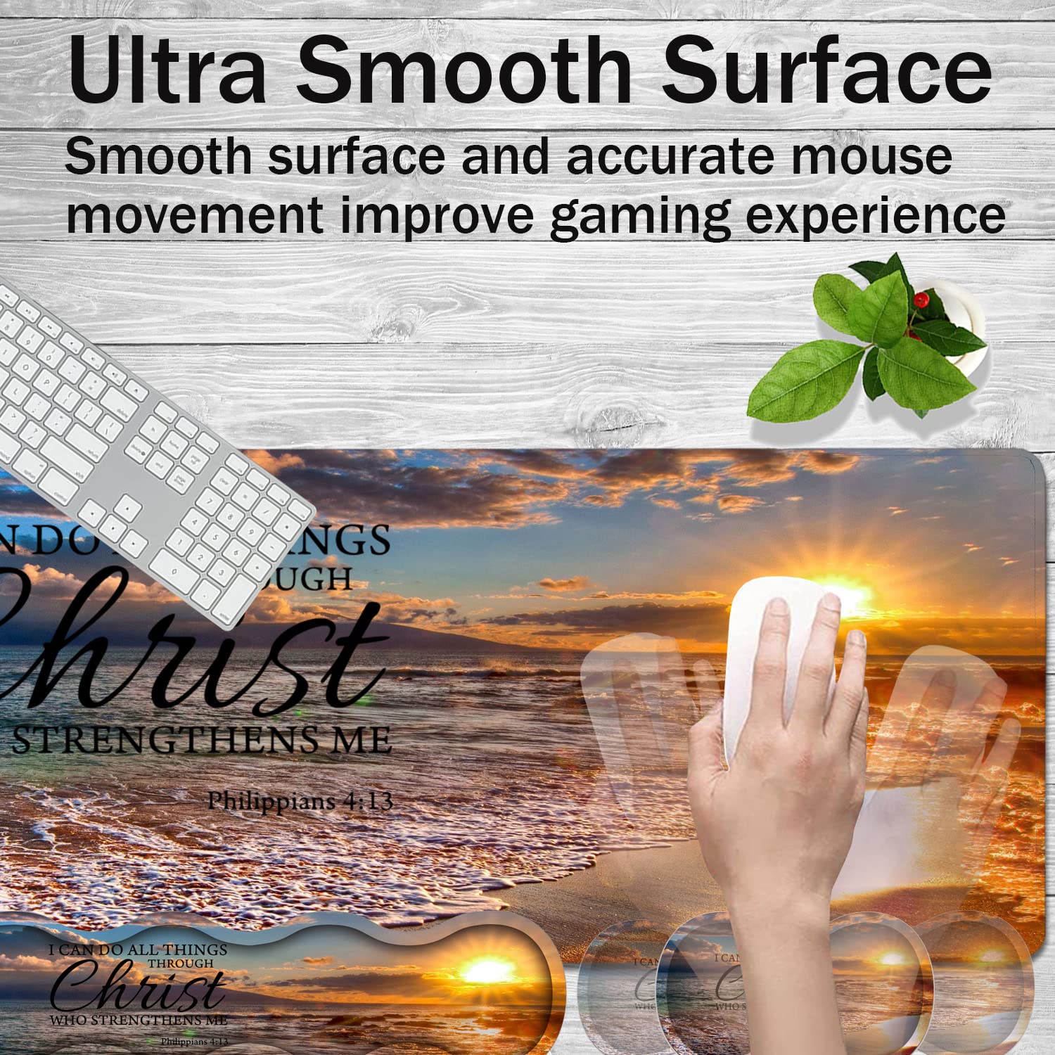 Ergonomic Keyboard Wrist Rest & Mouse Pad Wrist Rest Set Large Xxl Gaming Desk Mat 31 5 X 11 8 With Non Slip Base For Home Office Study Gaming Floral Butterfly Quote Bible Verse Philippians 4 13 - View #10