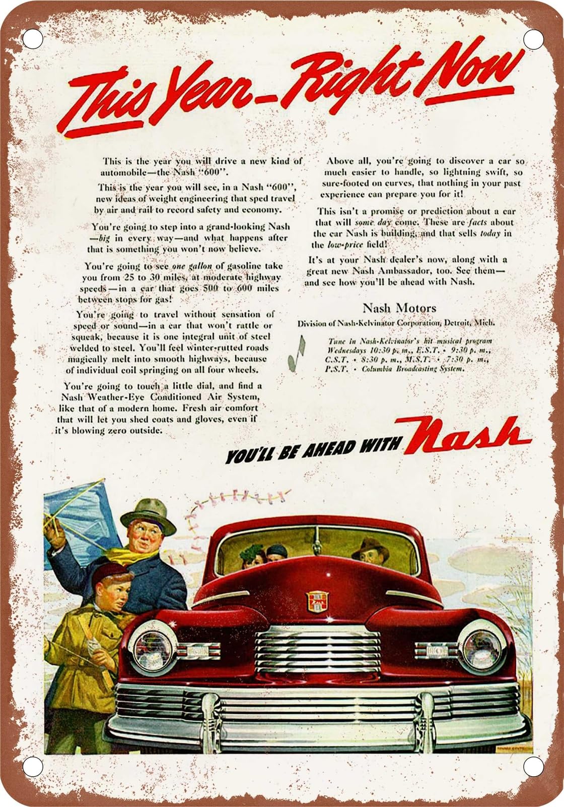 Miaomansenstore Metal Sign - 1946 Nash Vintage Ad 07 - Old Retro Rusty Look Home Decor