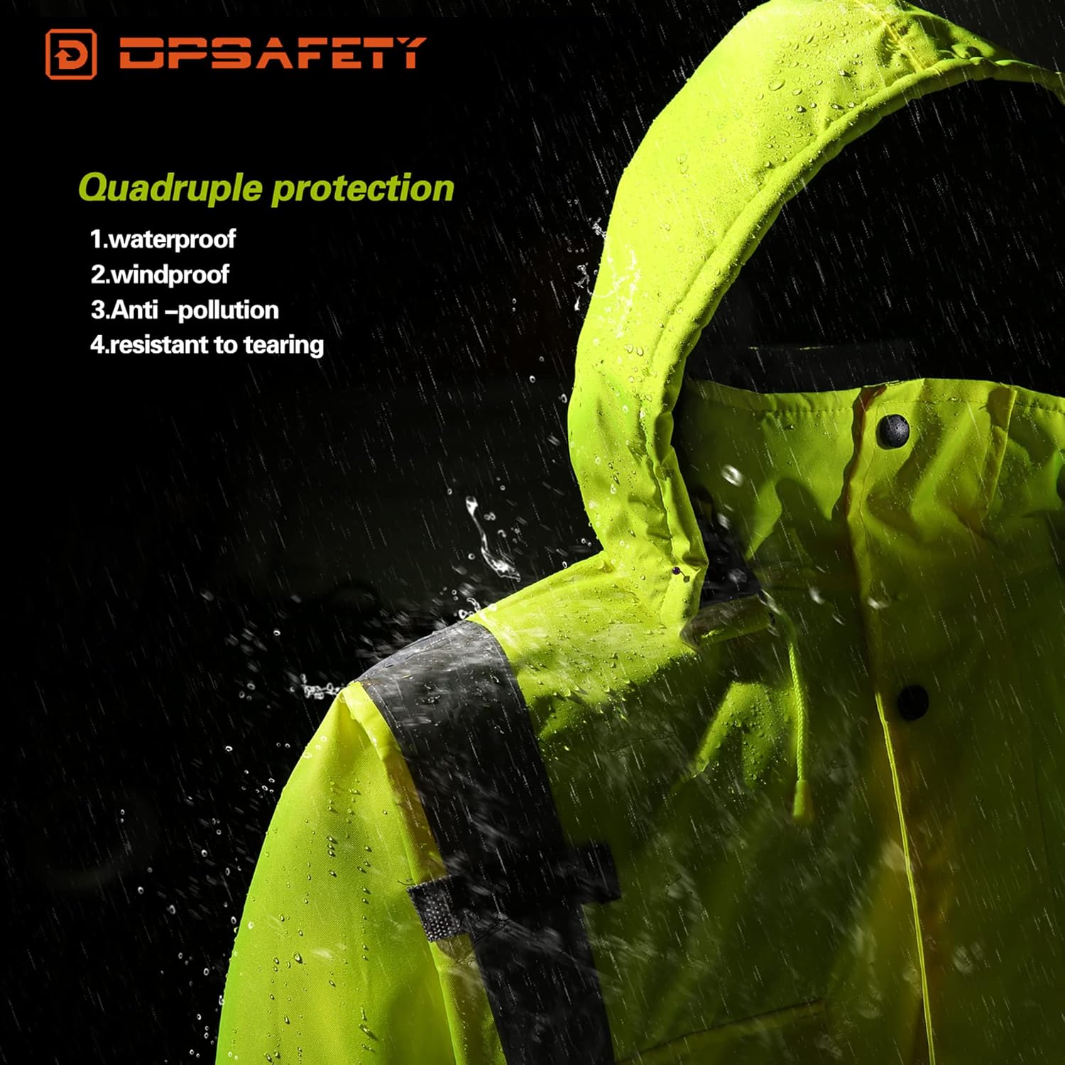 Safety jacket for men,Reflective high Visibility Hooded jacket,Hi-Vis Bomber Jacket with Pockets and Zipper,Waterproof,Black Bottom,ANSI/ISEA 107-2020 Type R Class 3,Lime - Image 4