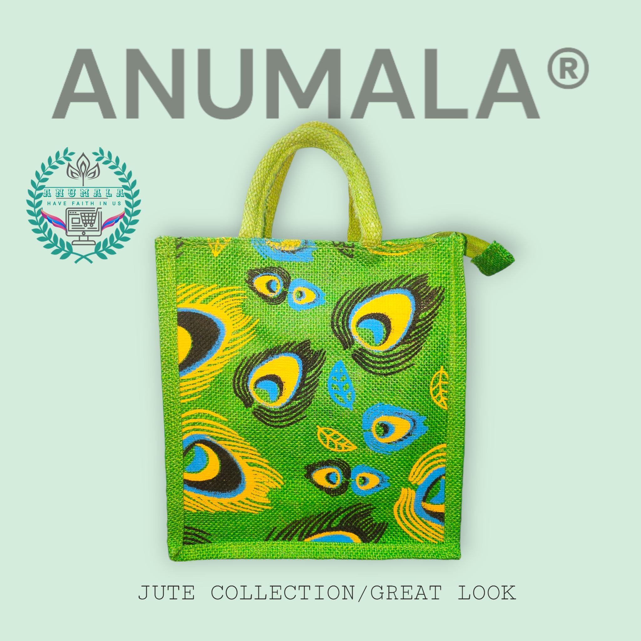 Anumala® Earthly Elegance The Eco-Friendly Jute Bags Beautiful Print| for Return Gifts, Office, Grocery, Picnic, Wedding Return Gifts. 11x5x10 inch (Pack of 50) 2