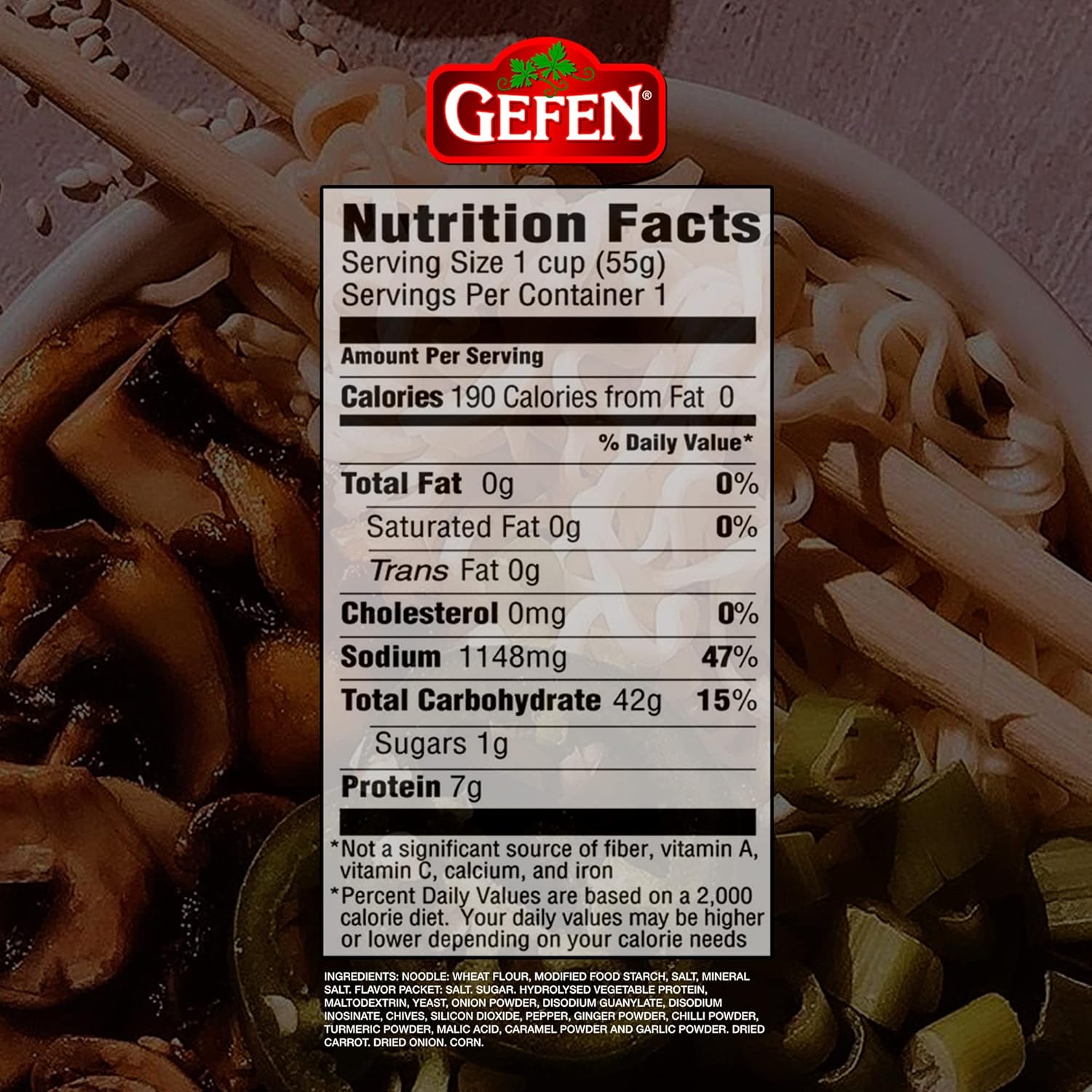 Gefen, Instant Noodle Soup Cup, Fat Free, 2.3oz, (12 pack) No MSG, Chicken Soup Flavor