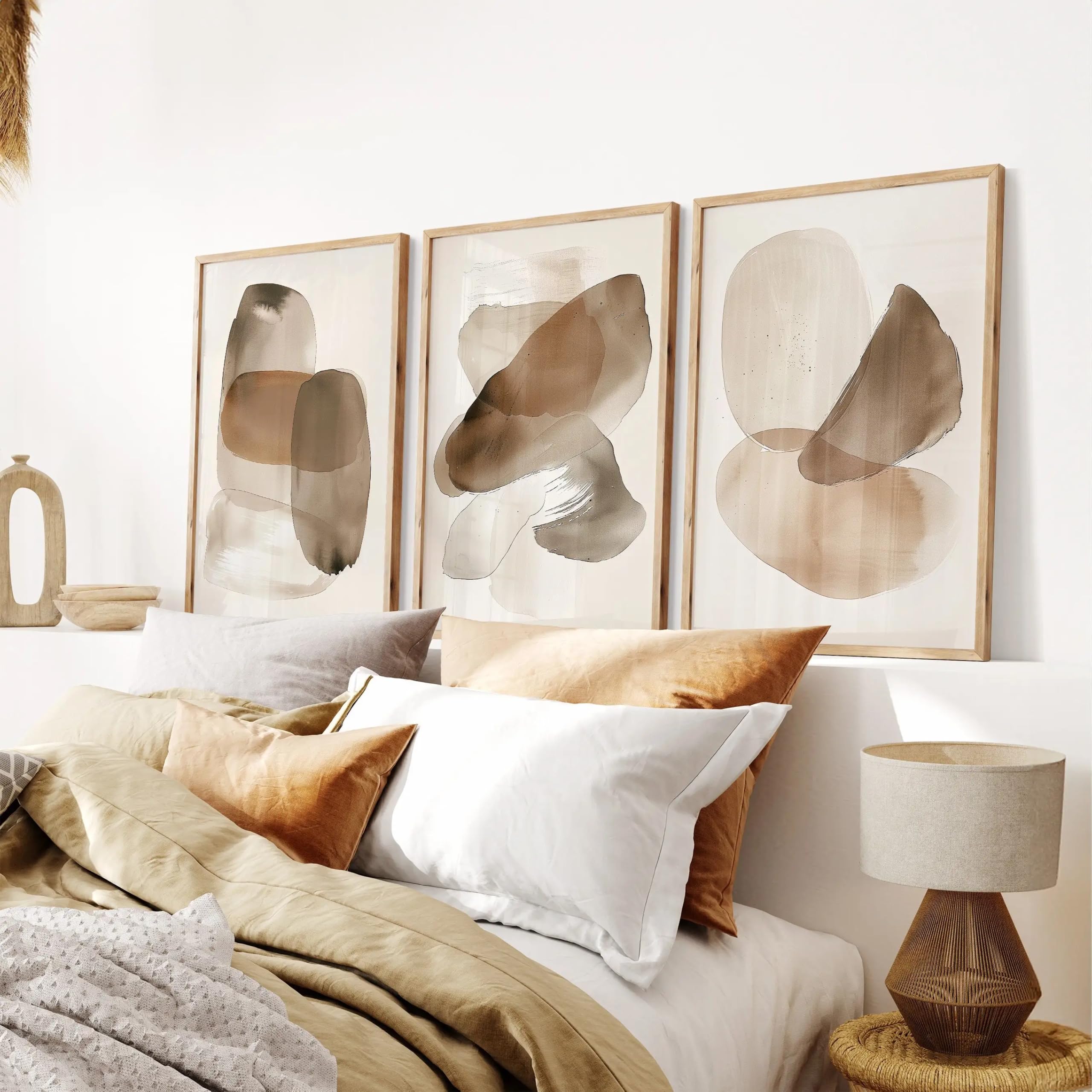 Ltjiajuypd Frameless Neutral Modern Wall Art Prints Nordic Brown Beige Canvas Wall Art Abstract Minimalist Poster Home Living Room Decor(50X75cm-3Pcs)