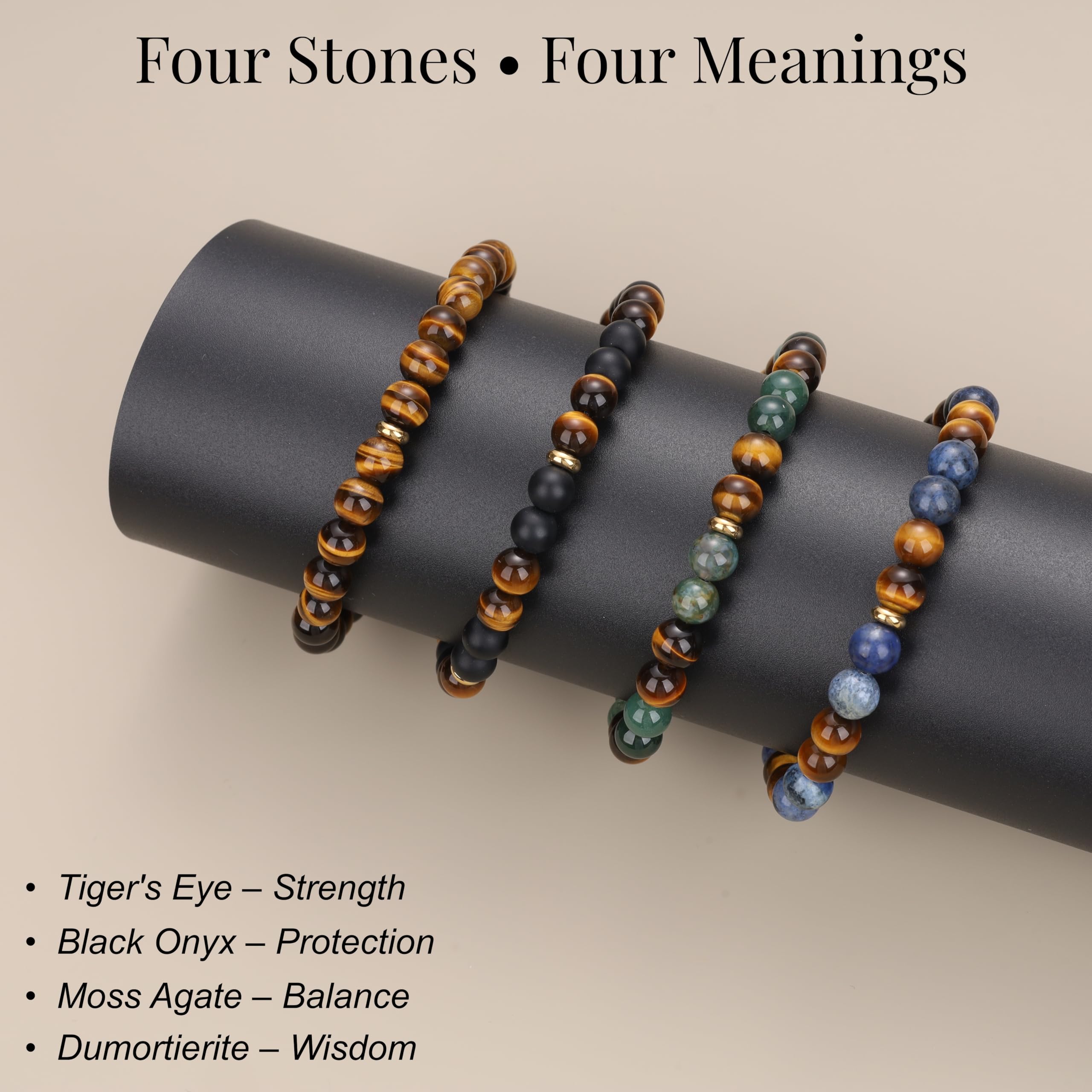 GAVU Bracelet Œil de Tigre Homme, Bracelet Pierre Naturelle Homme, Cordon Réglable Fait Main, 16cm/17cm/19cm