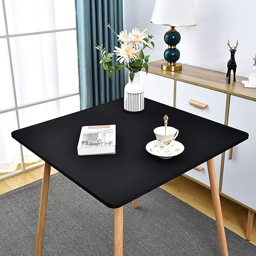 Miniatura 3 de Mantel cuadrado ajustable de elastano, elástico, para mesa de cóctel, color negro, con borde elástico, 34 x 34 pulgadas