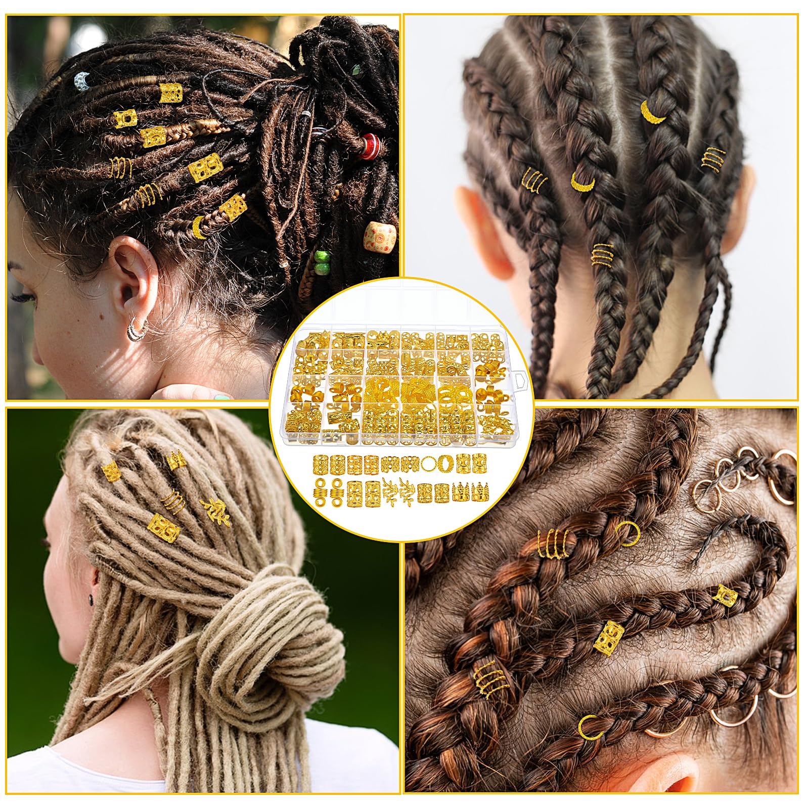 NAISKA 12PCS Gold Butterfly Braid Hair Accessories | Star Clips, Rhinestone Rings & Charms For Women & Girls | Buy Now With Express International Delivery