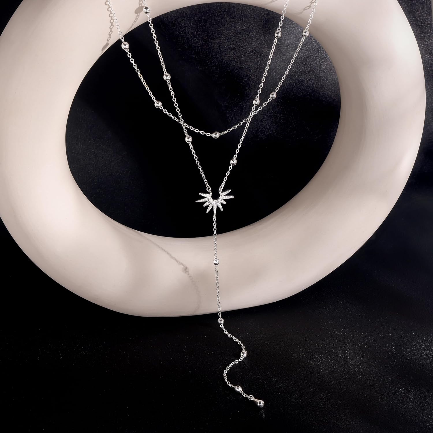 CHESKY Lariat Gold Necklace for Women Trendy, Dainty Long Necklace 14k Gold Plated/Silver Y-Shaped Pendant Necklace Layered Cz Beaded Chain Drop Necklaces Simple Gold Jewelry For Women Gift - Image 7