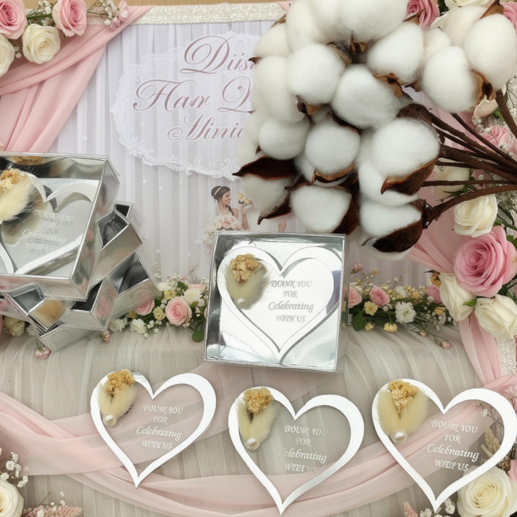 Cadeau invité Mariage, 200 Pièces Cœur Plaque Acrylique doré Argent pour invités de Mariage personnalisé Remerciement, Cadeau Baptêmes invité, (Argent, Lot de 200)