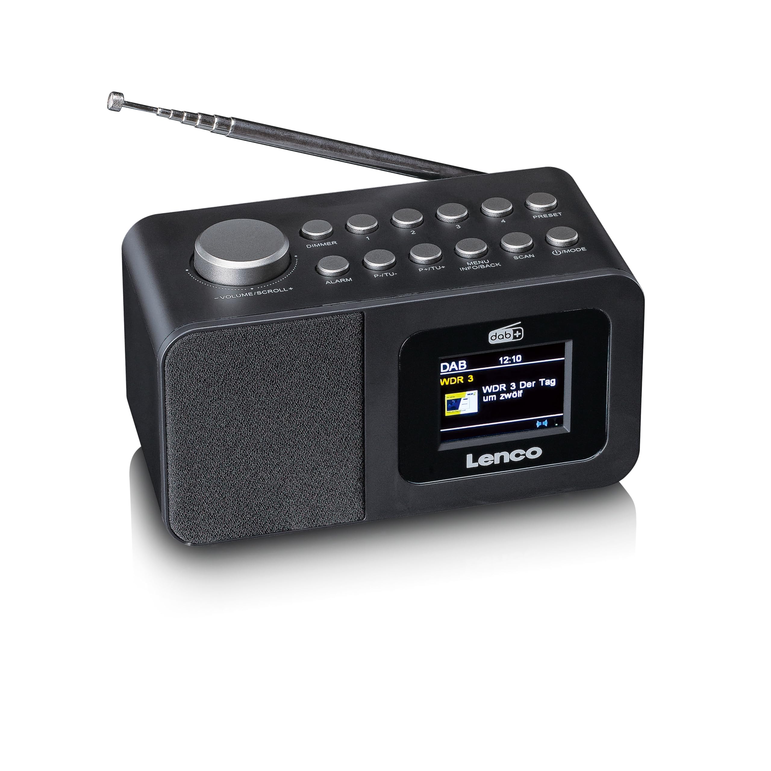 Lenco CR-625BK Radiosveglia con DAB+/FM, display a colori da 2,4", dimmerabile, doppio allarme, sleeptimer, funzione snooze, memoria 30 trasmettitori, AUX-In, nero
