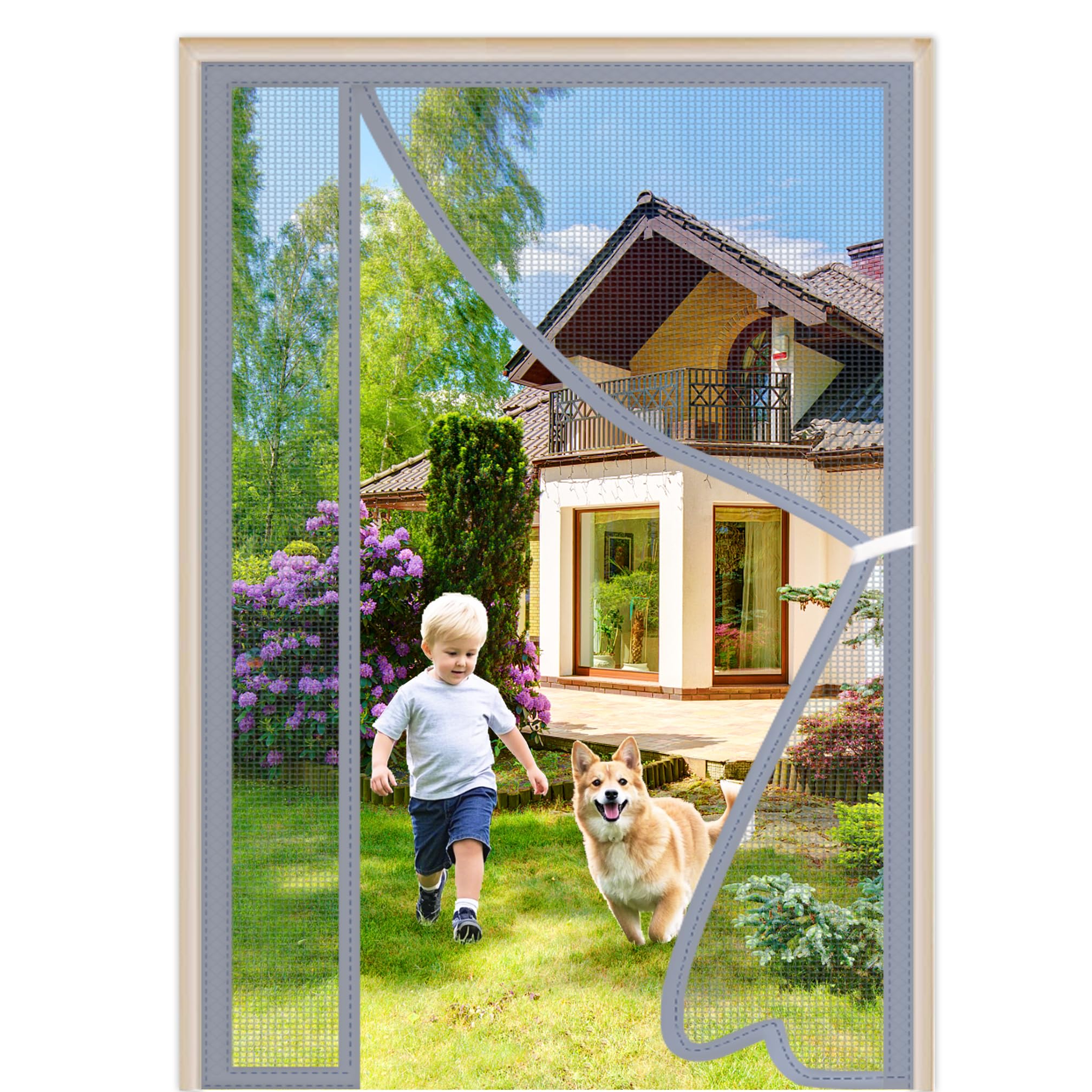 Tenda Zanzariera Magnetica Porta Finestra 210x250cm Potenti Magneti Chiusura Automatica Tenda Zanzariera Impedendo agli Insetti di entrare per Porte Finestre Grigio