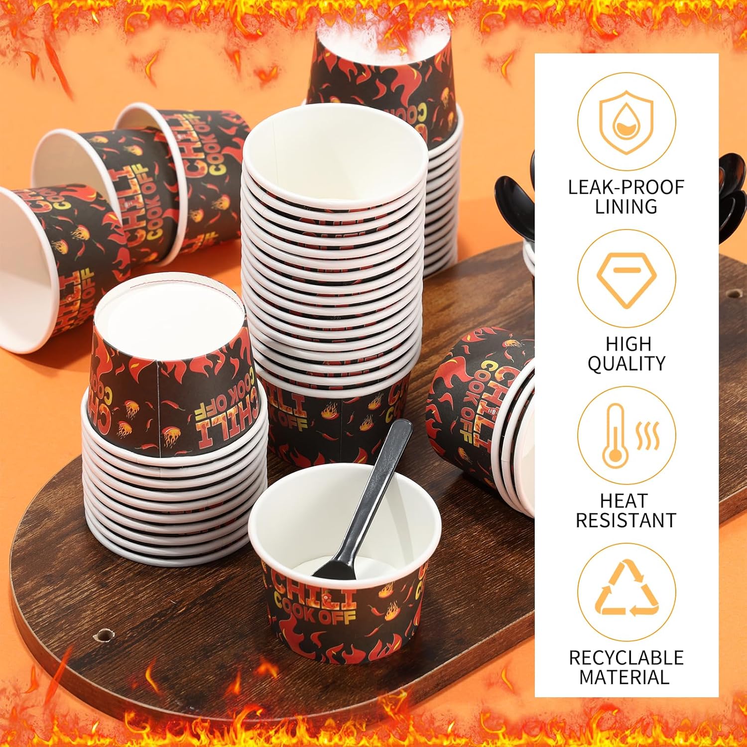 400 Pcs Chili Cook Off Party Decorations Include 5 oz Chili Cook off Tasting Cups and Plastic Spoon for Competition Mexican Party cooking Supplies (200 cups & 200 spoons) - Image 3