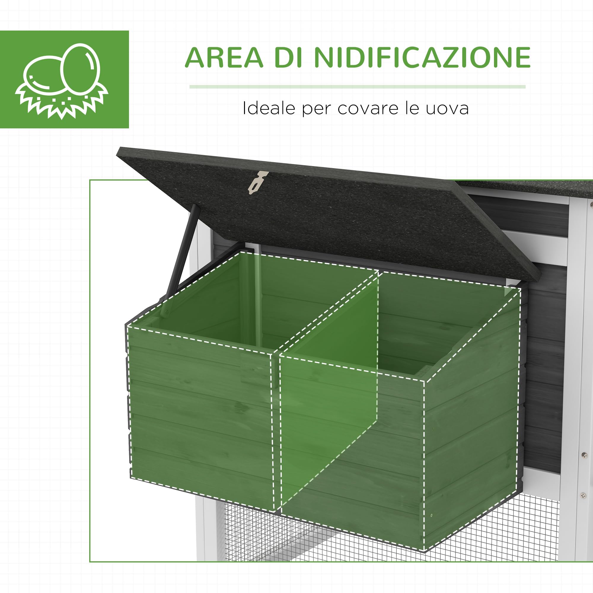 PawHut Gabbia per Galline Ovaiole o Anatre, Pollaio Prefabbricato in Legno di Abete con Tetto Impermeabile, 178x95x100 cm, Grigio