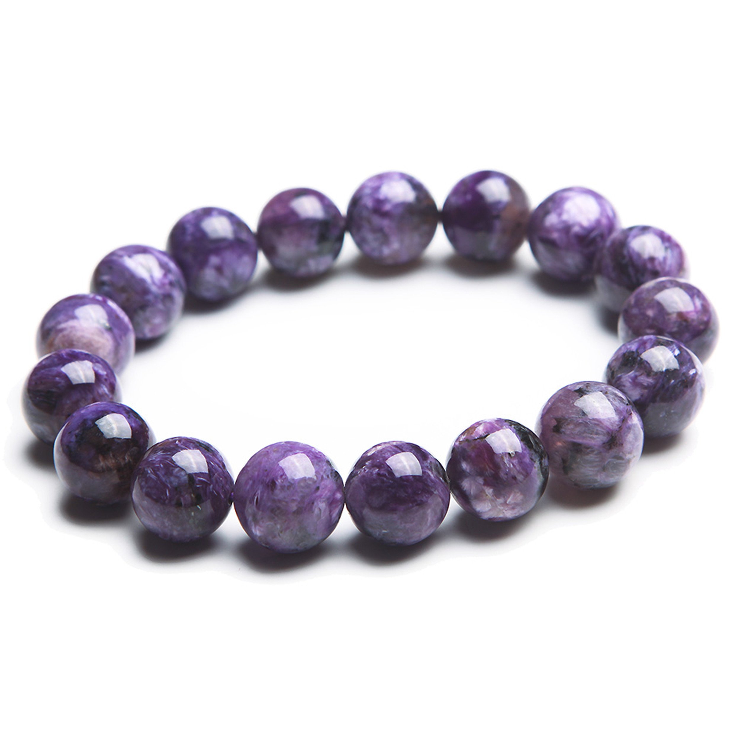 Charoite 12 mm bracelet extensible en perles naturelles pour apaiser l'esprit stressé - 5