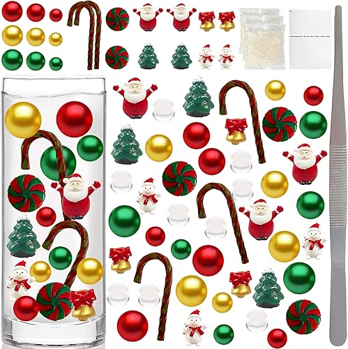 Niwkkhip Cuentas de relleno de jarrón de Navidad, perlas flotantes, bastón de caramelo de Navidad, cuentas de geles de agua para jarrón de Navidad,