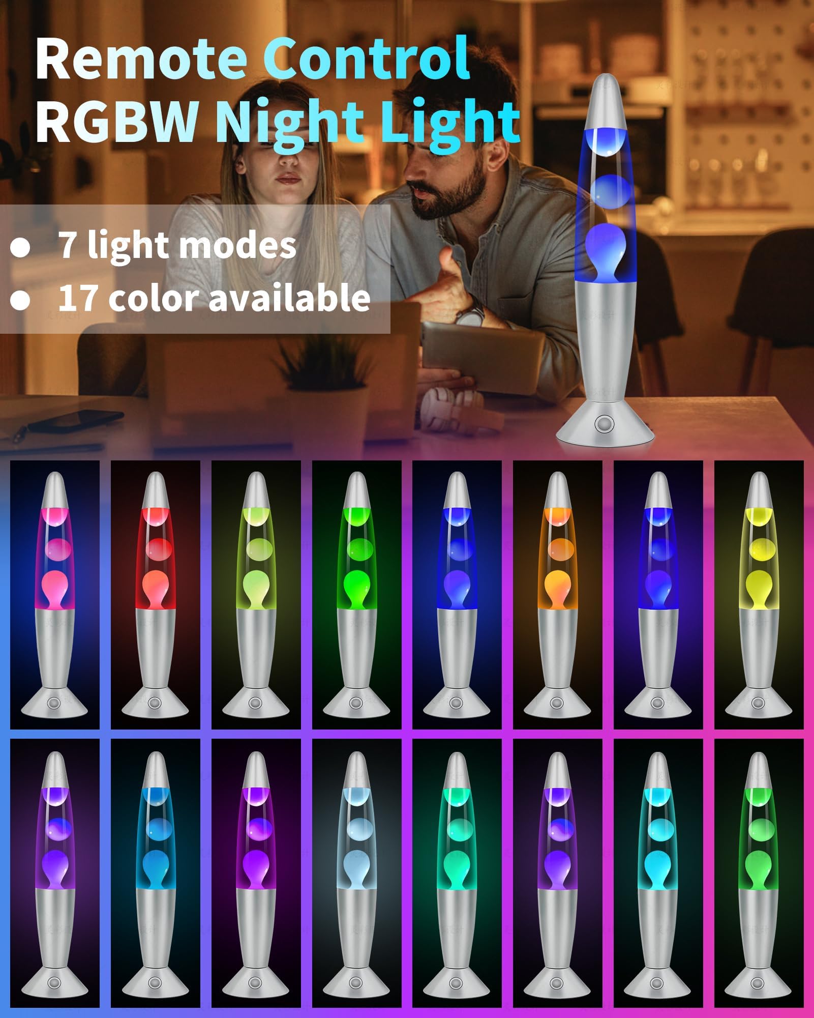 Davalampa Lampe A Lave XXL LED 17 Couleurs Avec Télécommande. Lampes à Mouvement Liquide Pour Enfants Adultes. Veilleuse Personnalisée Cadeau Anniversaire Noel Lumière. 10cm X 10cm X 42cm. (Blanc