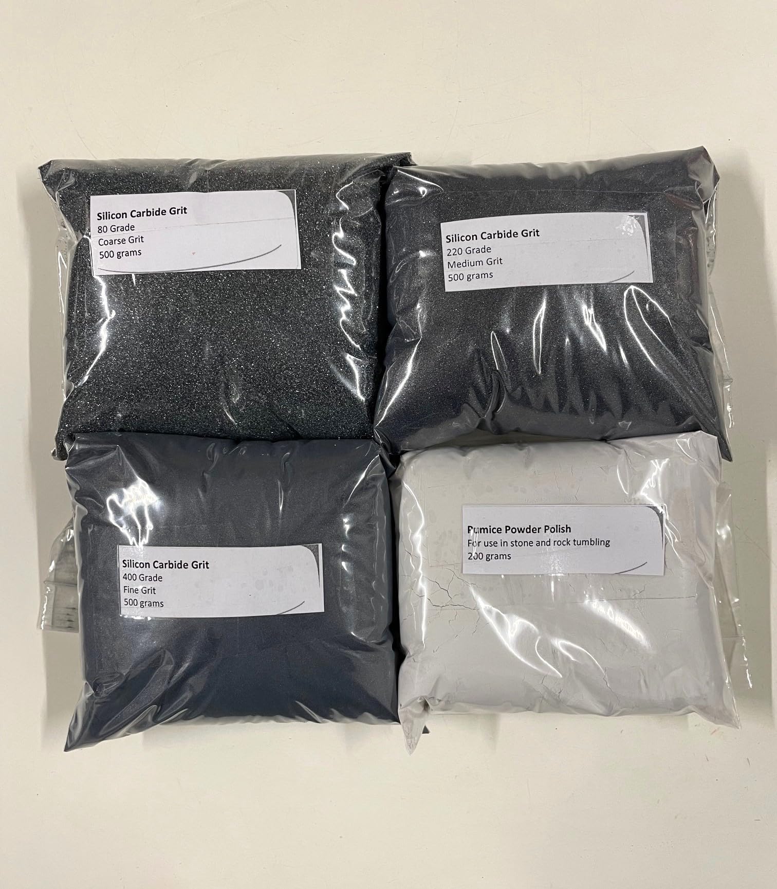 Large Silicon Carbide Grit and Polish Pack - 500g of 80, 220 & 400 grit and 200g polish powder (UK seller, Craft & Design UK)