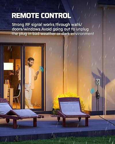 Miniatura 18 de DEWENWILS Temporizador de exterior para luces, temporizador de salida impermeable con 2 tomas de corriente a tierra, 15 A 1/2 HP, certificación UL